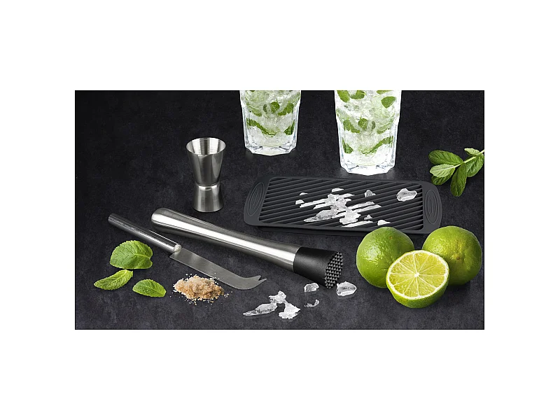 Coffret A Mojito 4 Accessoires Noir, Argent