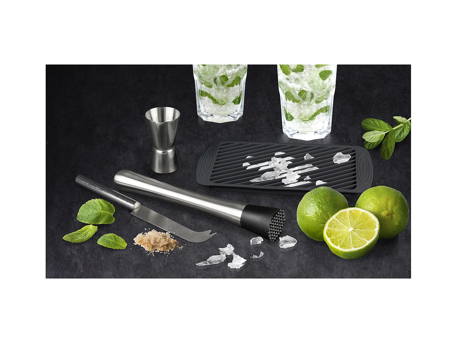 Coffret A Mojito 4 Accessoires Noir, Argent