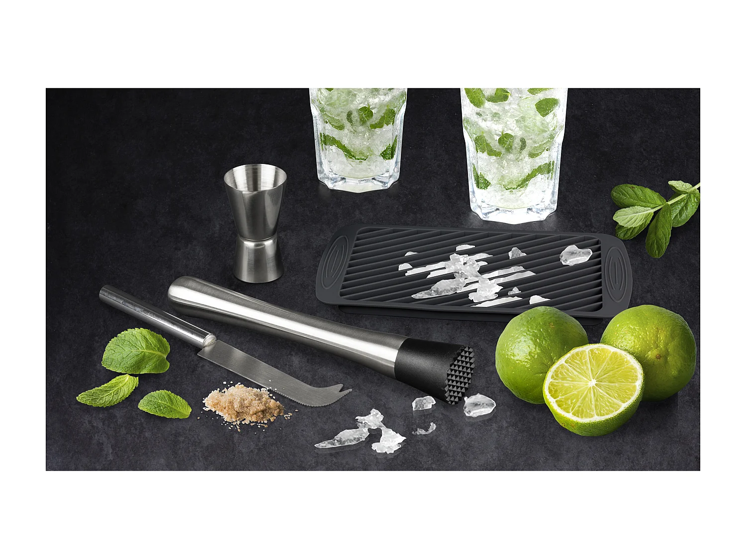 Coffret A Mojito 4 Accessoires Noir, Argent