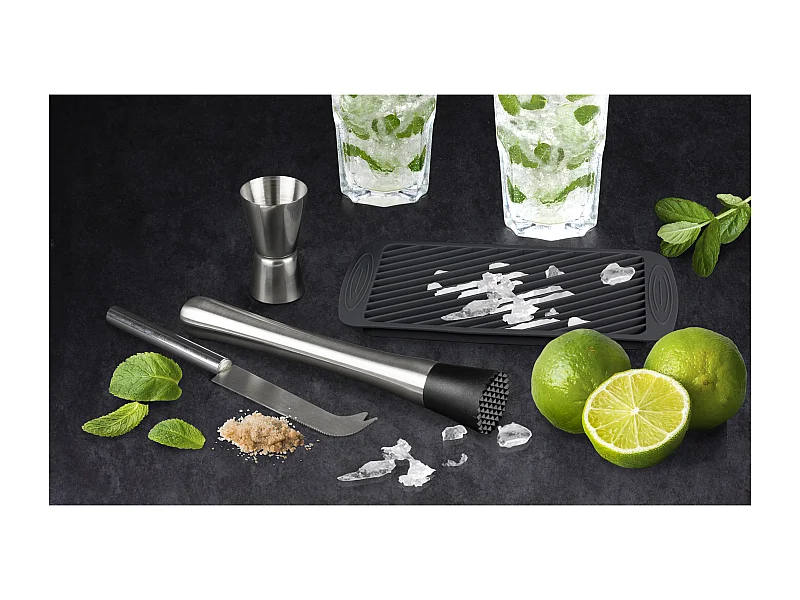 Coffret A Mojito 4 Accessoires Noir, Argent