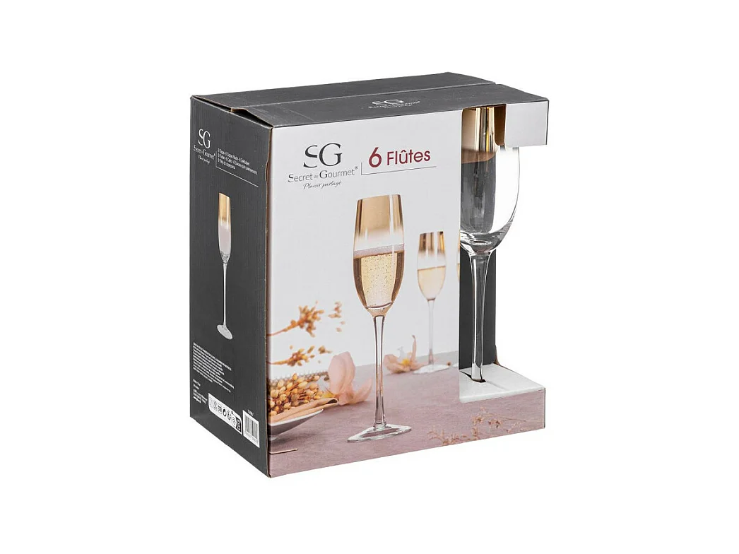 Lot de 6 Flûtes à Champagne "Arya" 21cl Or