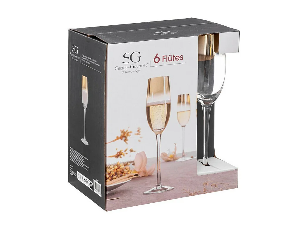 Lot de 6 Flûtes à Champagne "Arya" 21cl Or