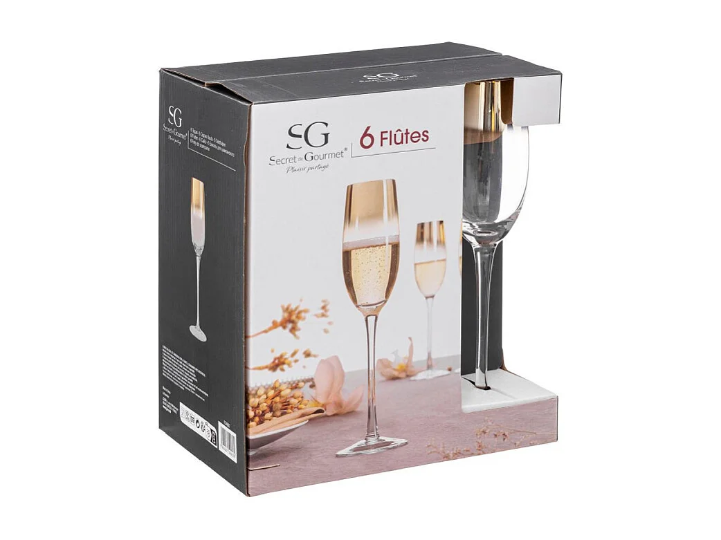 Lot de 6 Flûtes à Champagne "Arya" 21cl Or