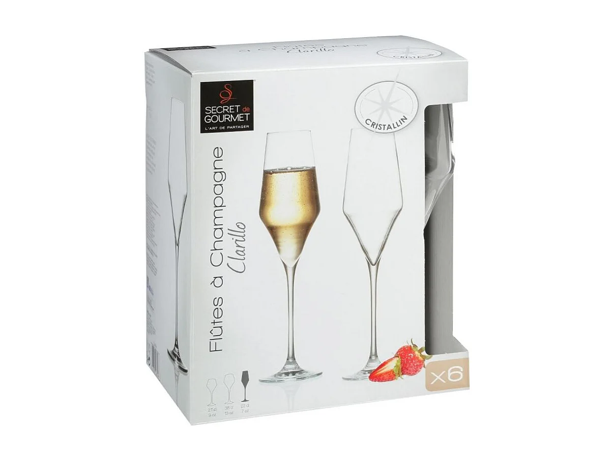 Lot de 6 Flûtes à Champagne "Clarillo" 22cl Transparent
