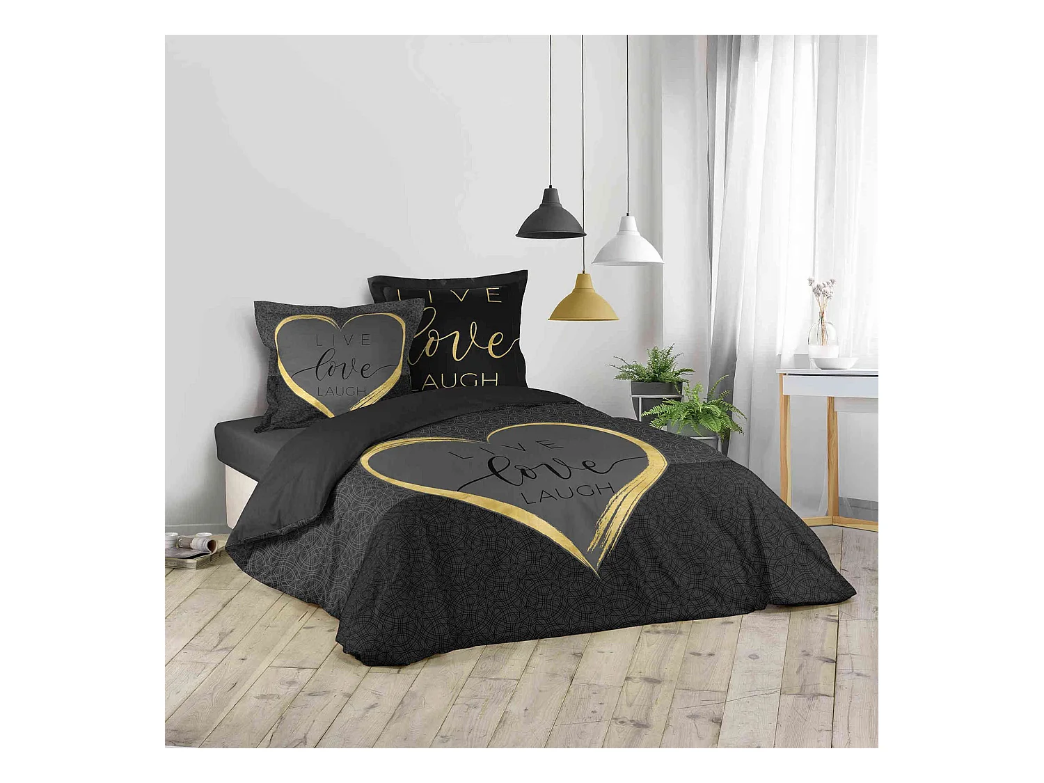 Parure de Lit 3 Pièces "Crazy Love" 200x200cm Noir