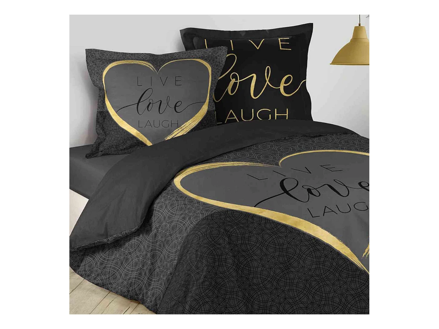 Parure de Lit 3 Pièces "Crazy Love" 200x200cm Noir