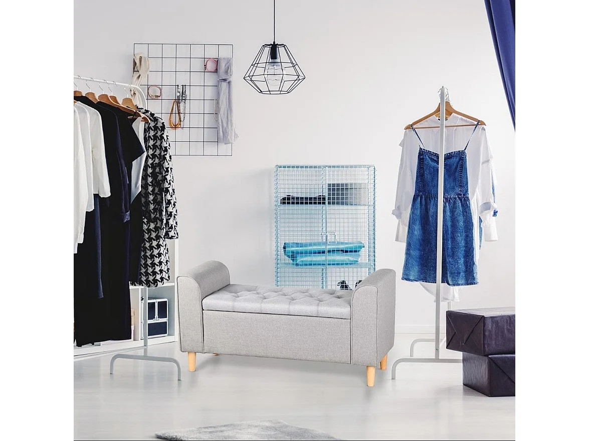 Banquette Coffre en Tissu "Pooh" 114cm Gris Clair