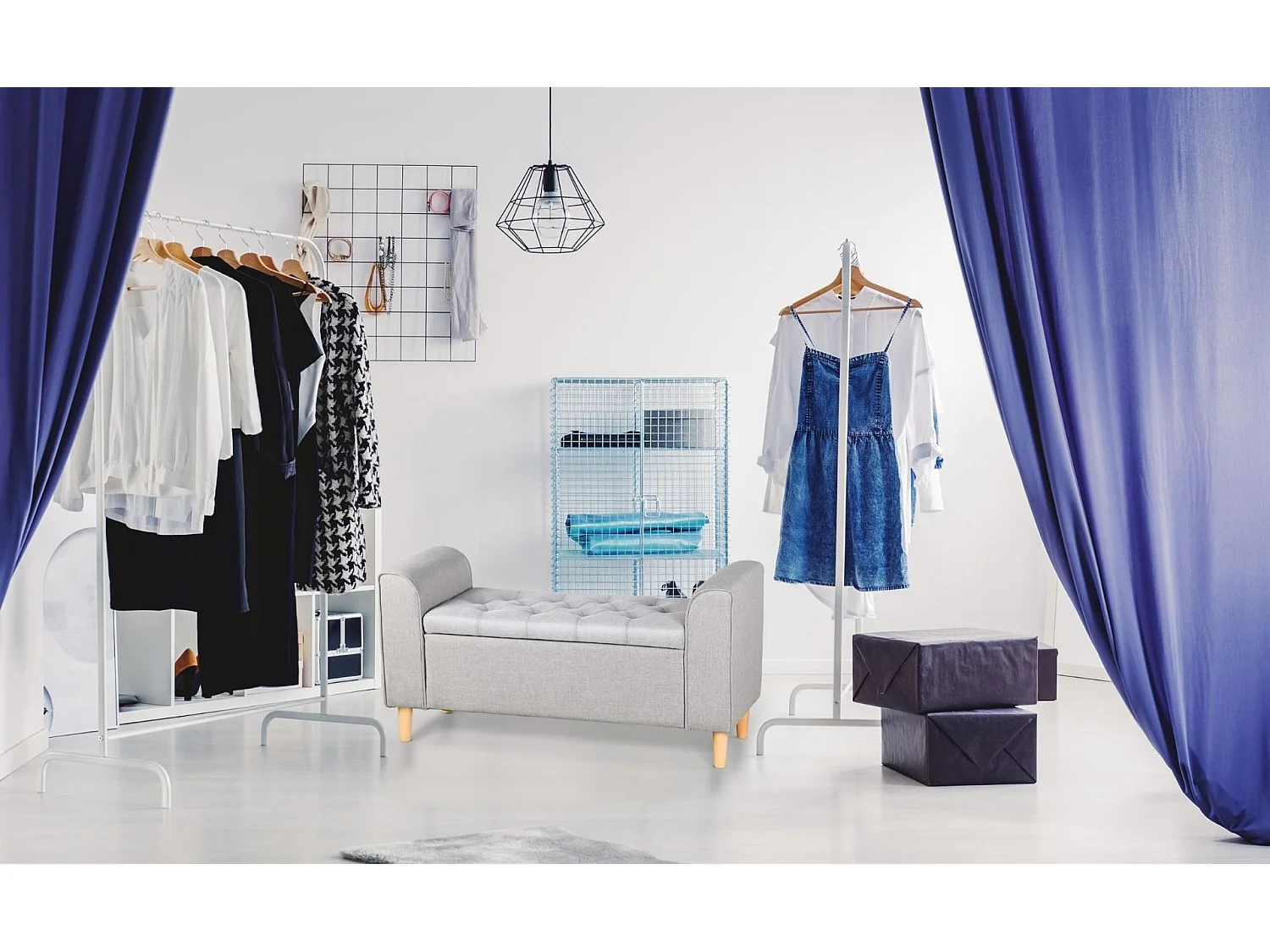 Banquette Coffre en Tissu "Pooh" 114cm Gris Clair