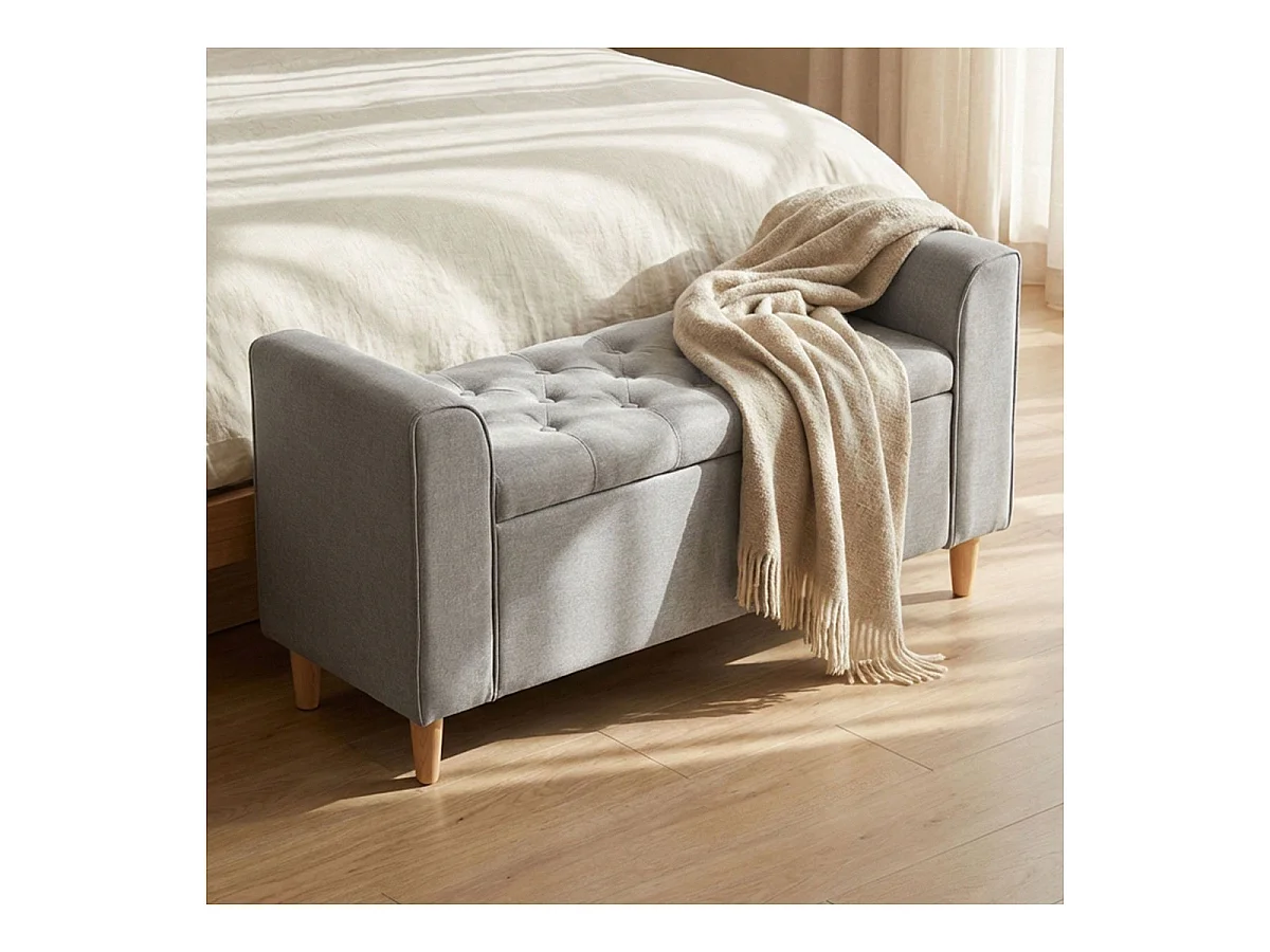Banquette Coffre en Tissu "Pooh" 114cm Gris Clair
