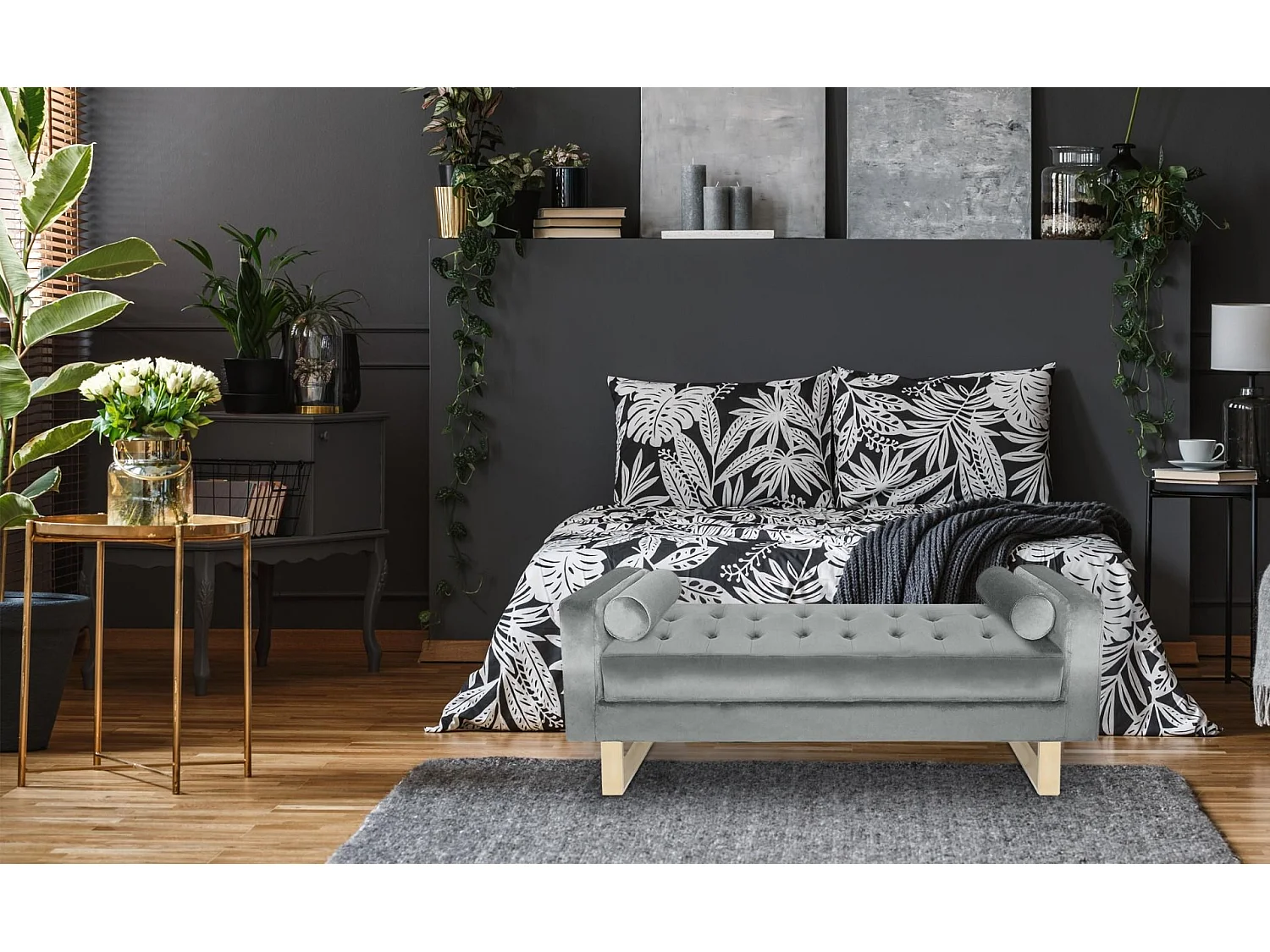 Banquette Capitonnée Velours "Qena" 160cm Argent