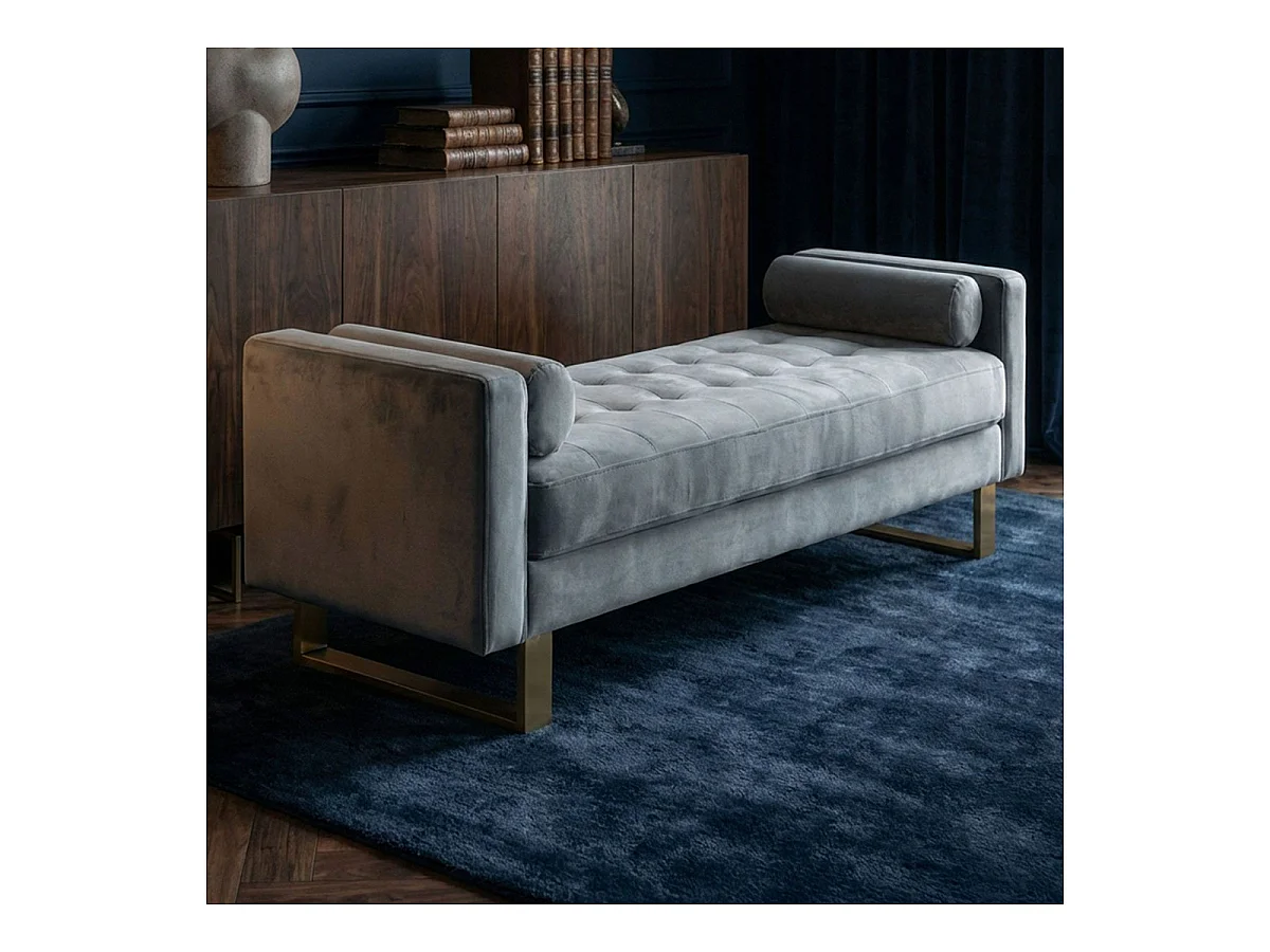 Banquette Capitonnée Velours "Qena" 160cm Argent