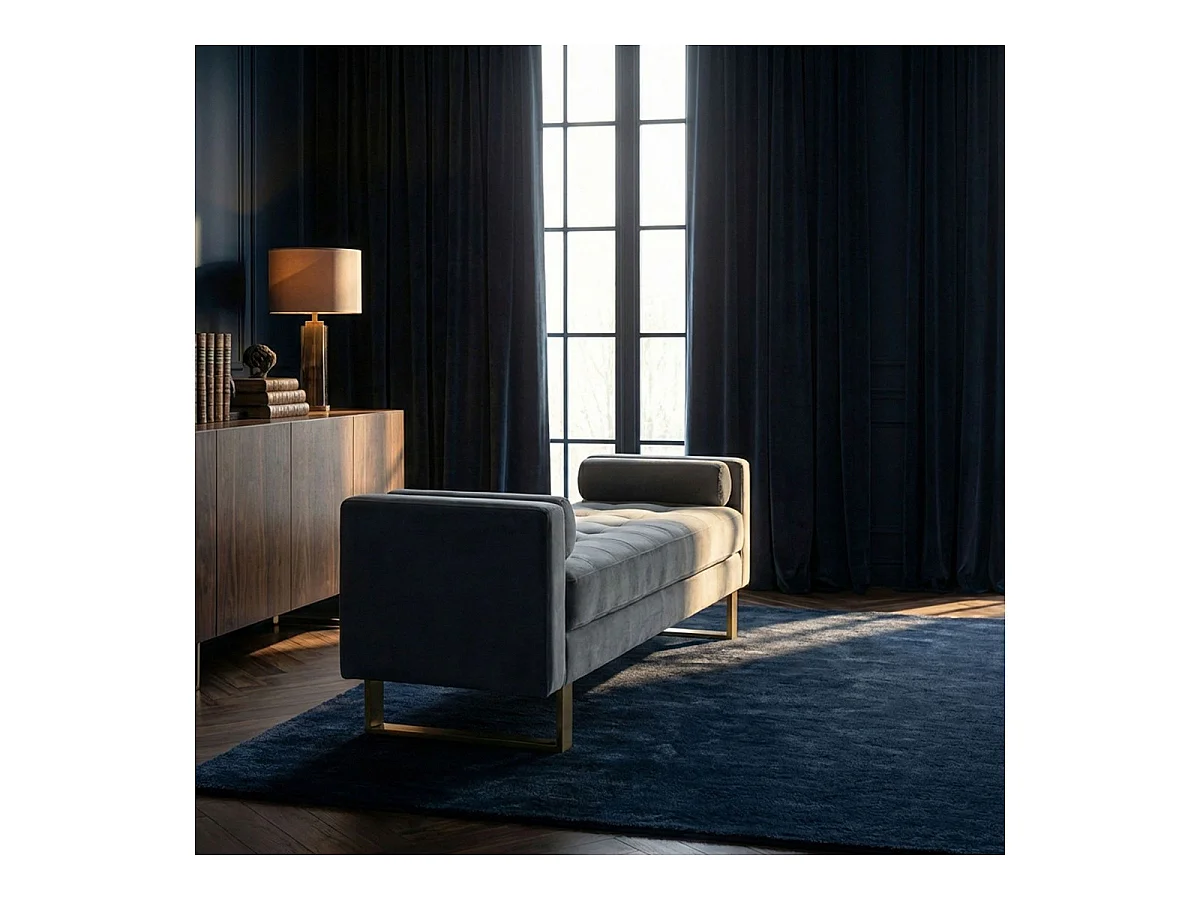 Banquette Capitonnée Velours "Qena" 160cm Argent