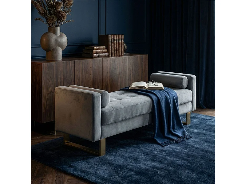 Banquette Capitonnée Velours "Qena" 160cm Argent