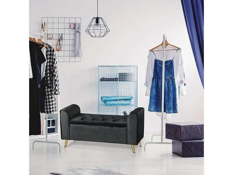 Banc Coffre en Velours "Turner" 114cm Noir