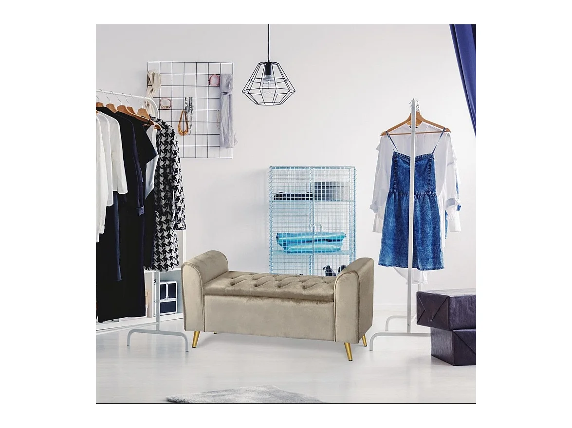 Banc Coffre en Velours "Turner" 114cm Taupe