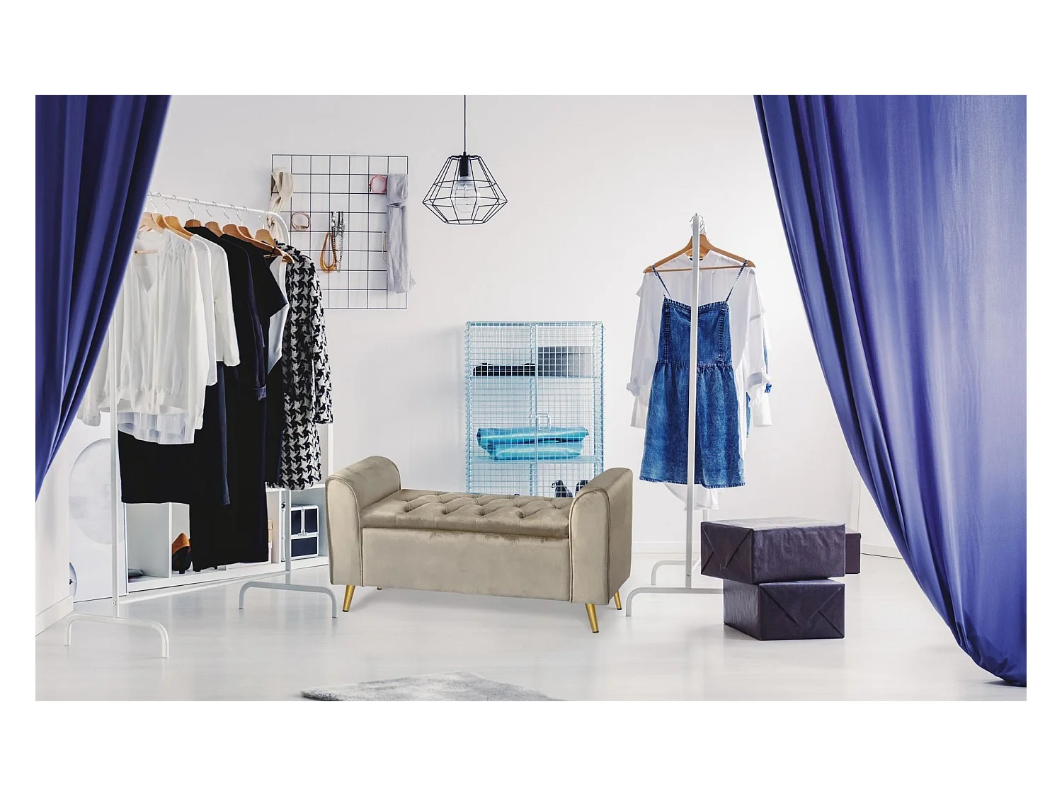 Banc Coffre en Velours "Turner" 114cm Taupe