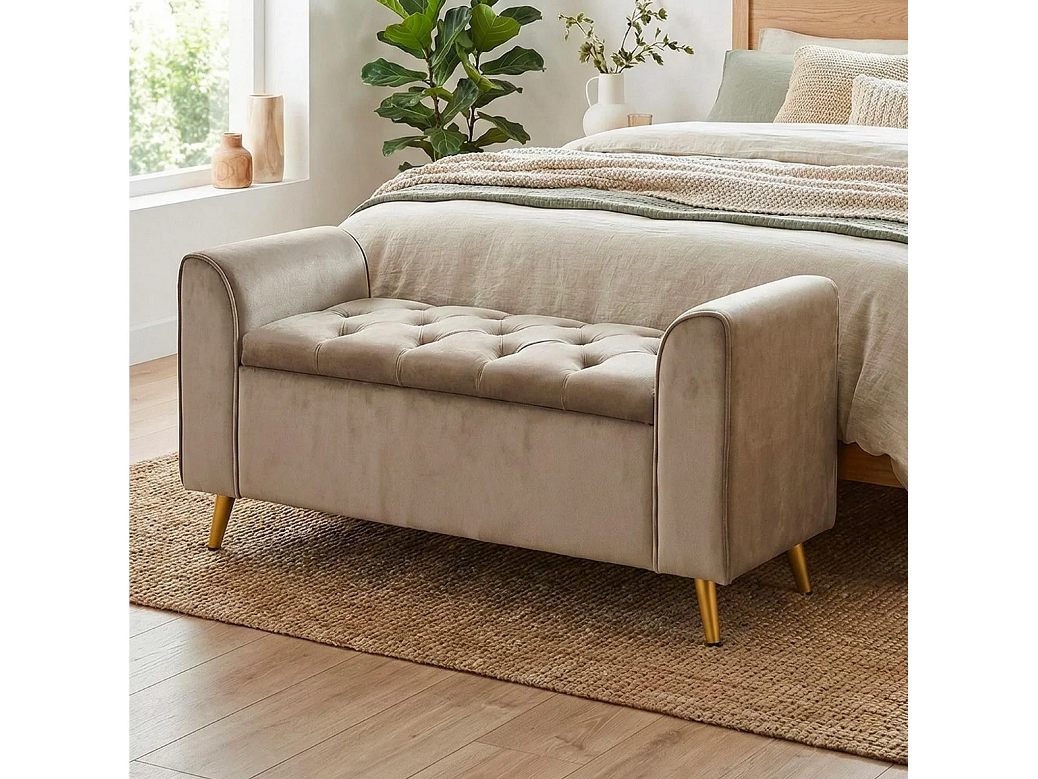 Banc Coffre en Velours "Turner" 114cm Taupe