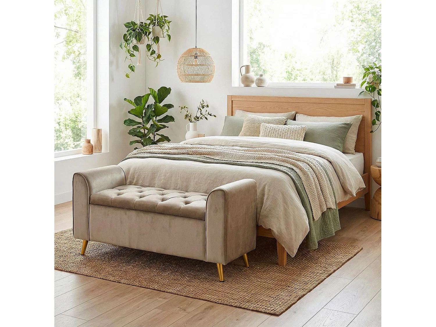 Banc Coffre en Velours "Turner" 114cm Taupe