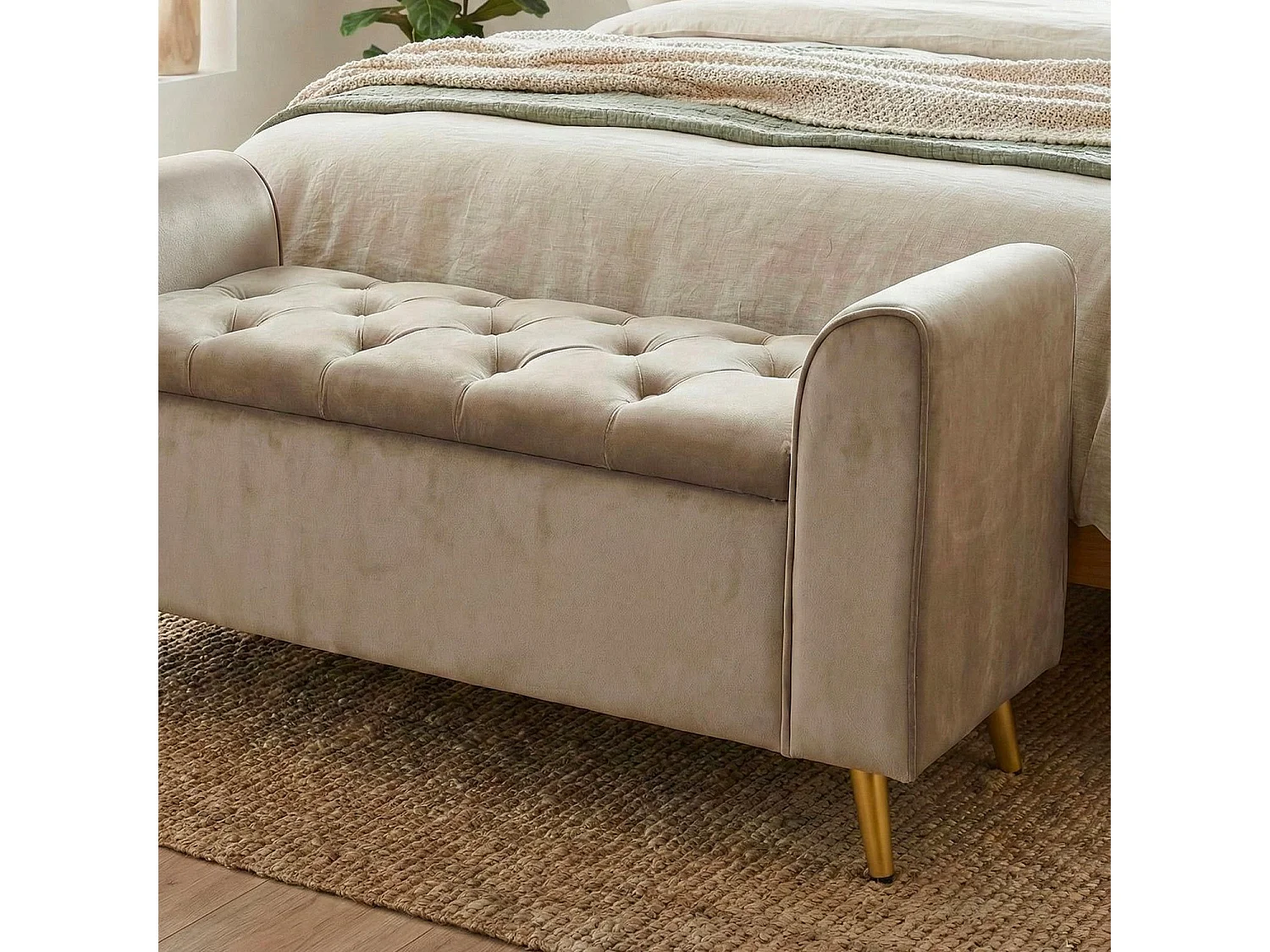 Banc Coffre en Velours "Turner" 114cm Taupe
