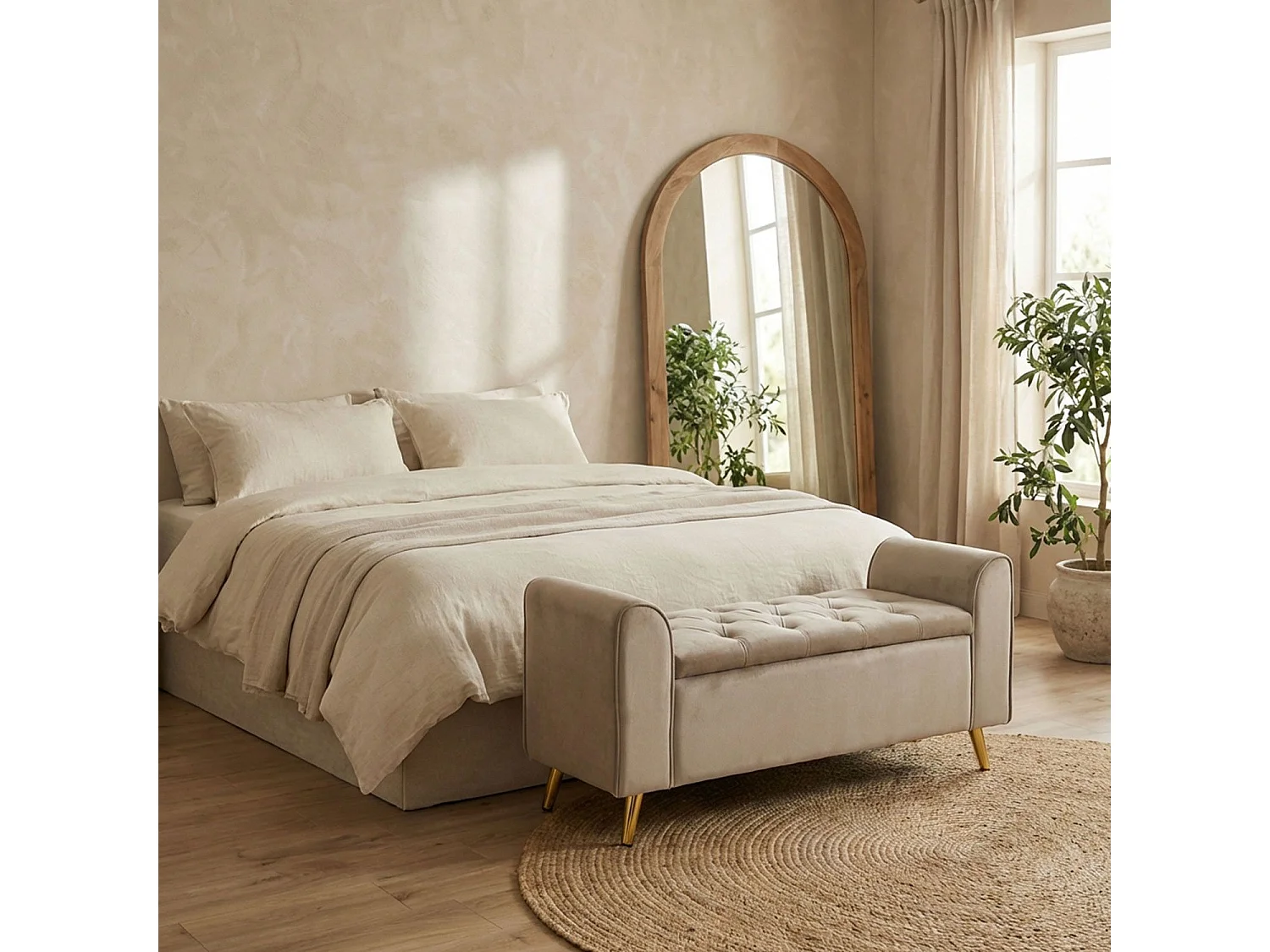 Banc Coffre en Velours "Turner" 114cm Taupe