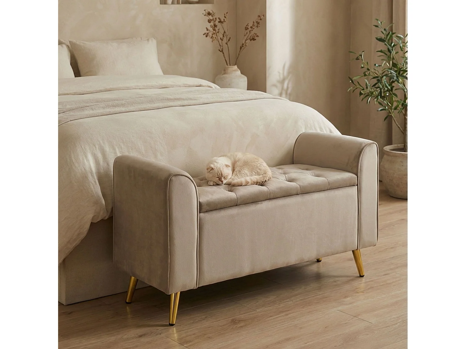 Banc Coffre en Velours "Turner" 114cm Taupe