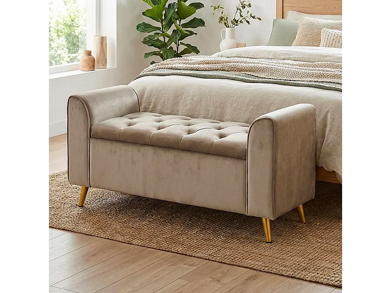 Banc Coffre en Velours "Turner" 114cm Taupe