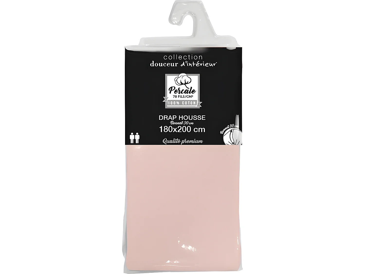 Drap Housse "Percaline" 180x200cm Rose