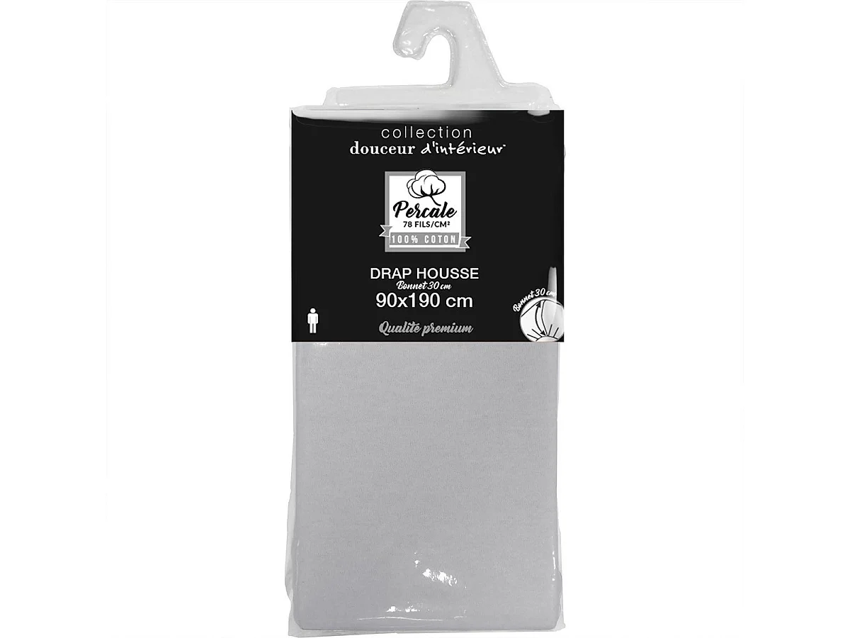 Drap Housse "Percaline" 90x190cm Gris