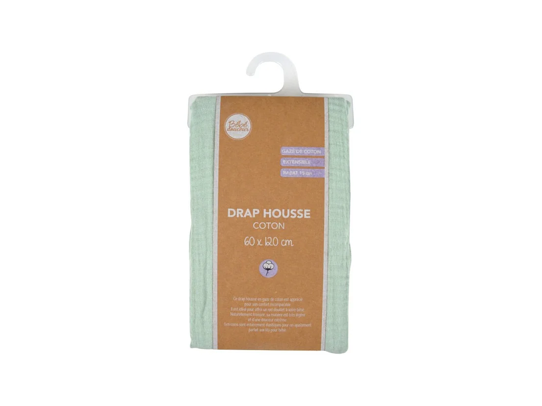 Drap Housse Bébé "Extensible" 60x120cm Vert Céladon