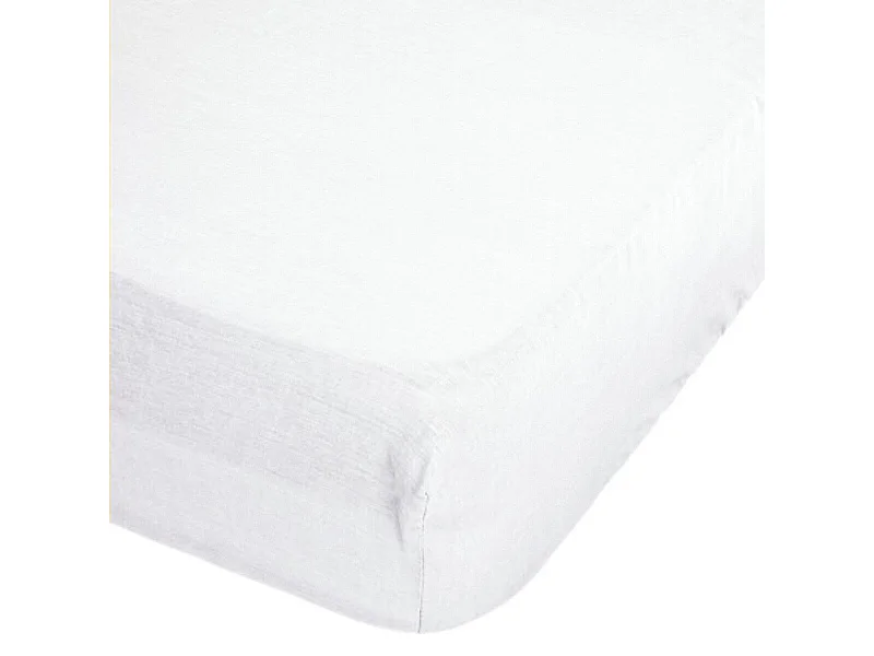 Drap Housse en Lin "Adorable" 140x190cm Blanc