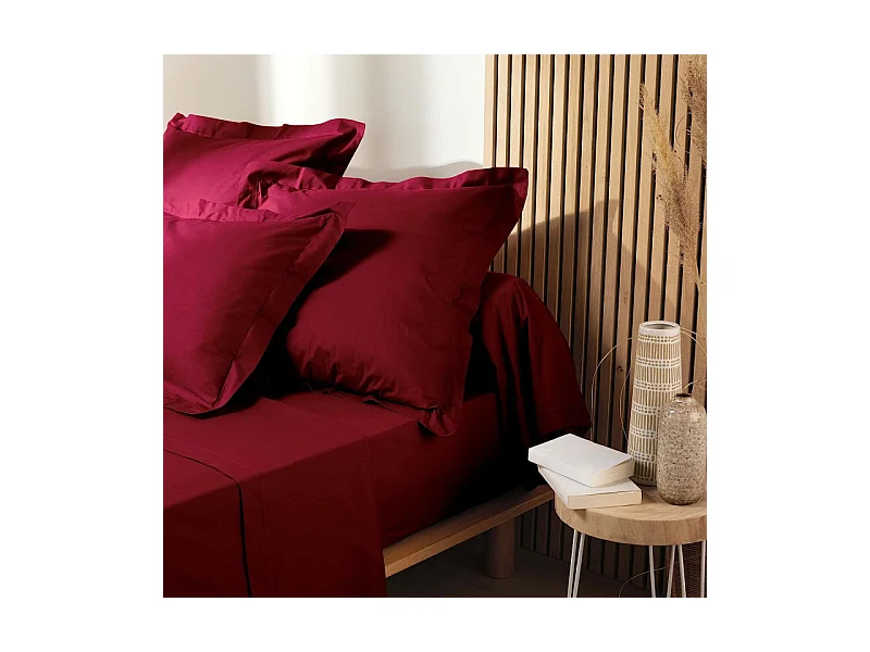 Drap Housse en Coton "Biolina" 160x200cm Bordeaux