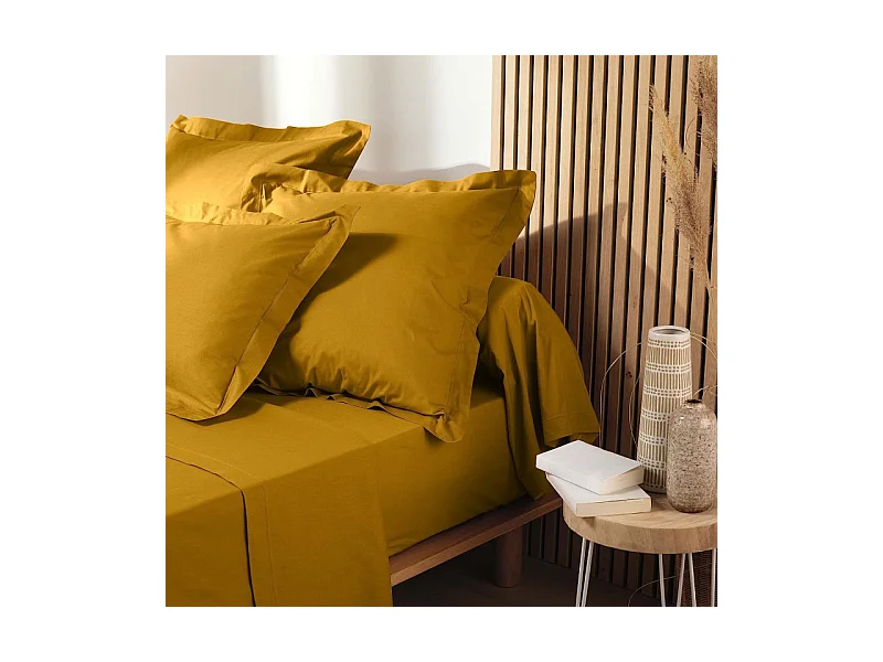 Drap Housse en Coton "Biolina" 180x200cm Ocre