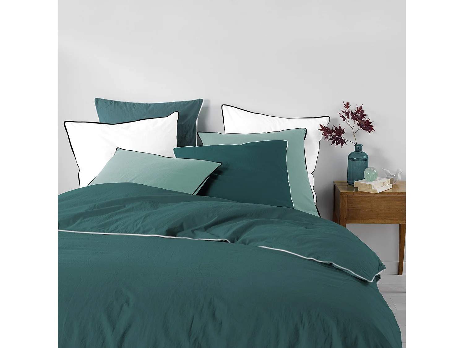 Drap Housse en Coton "Linette" 160x200cm Pétrole