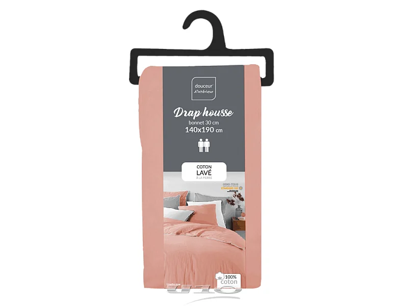Drap Housse en Coton "Linette" 140x190cm Rose