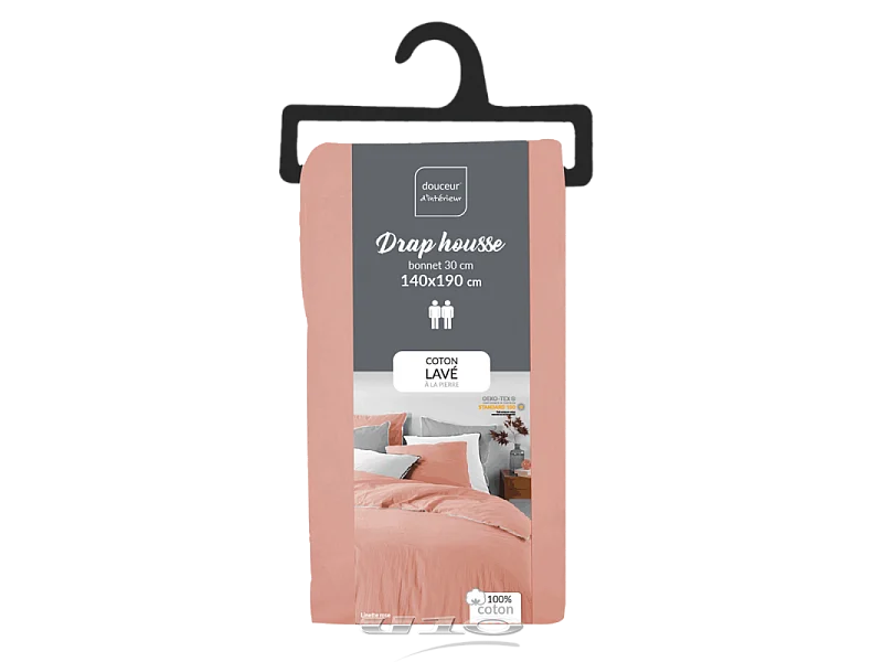 Drap Housse en Coton "Linette" 140x190cm Rose