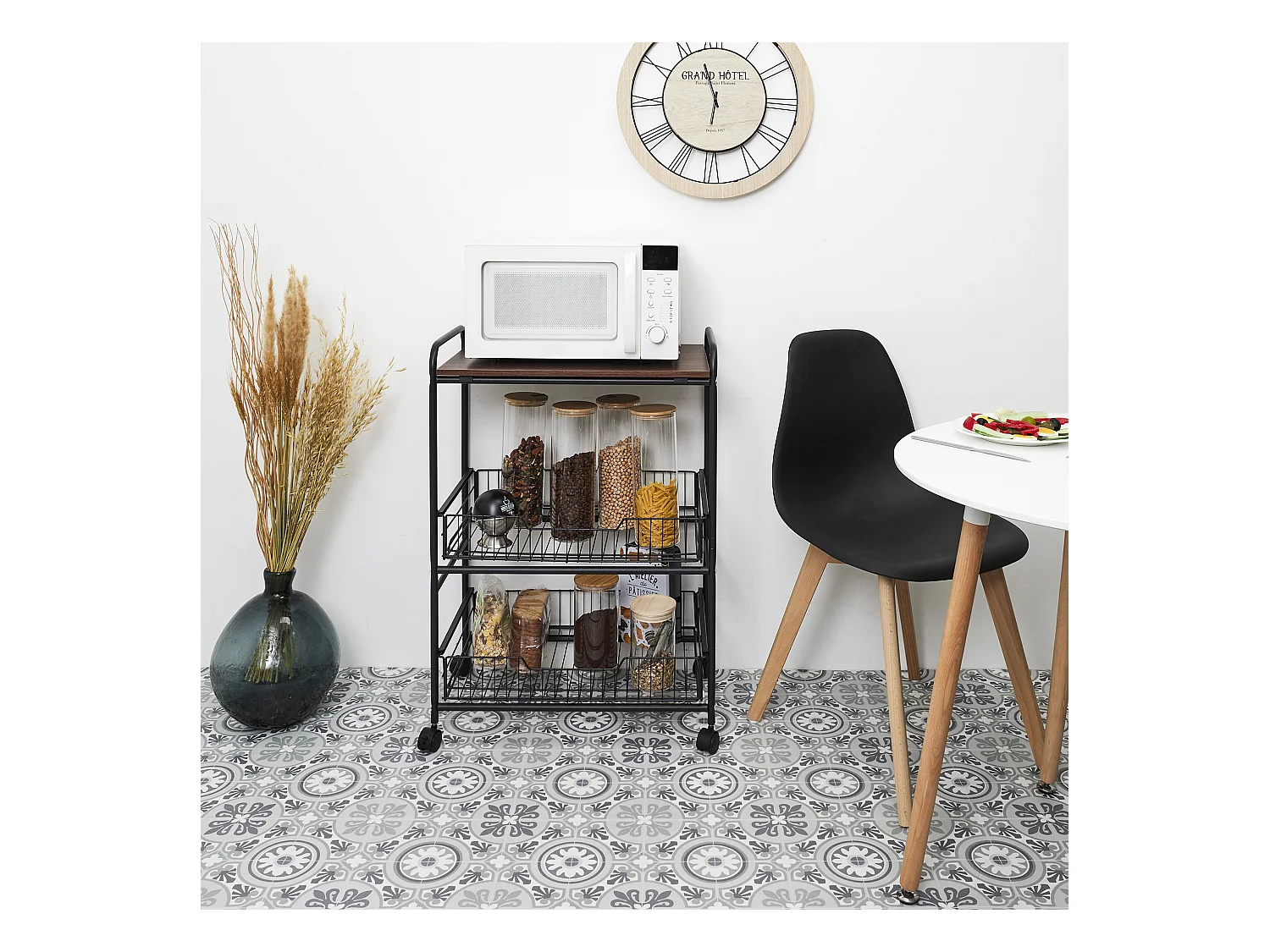 Desserte Avec Roulettes Etagere Et 2 Tiroirs Noir