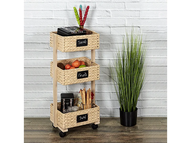 Desserte A Roulettes 3 Paniers Tresses Beige