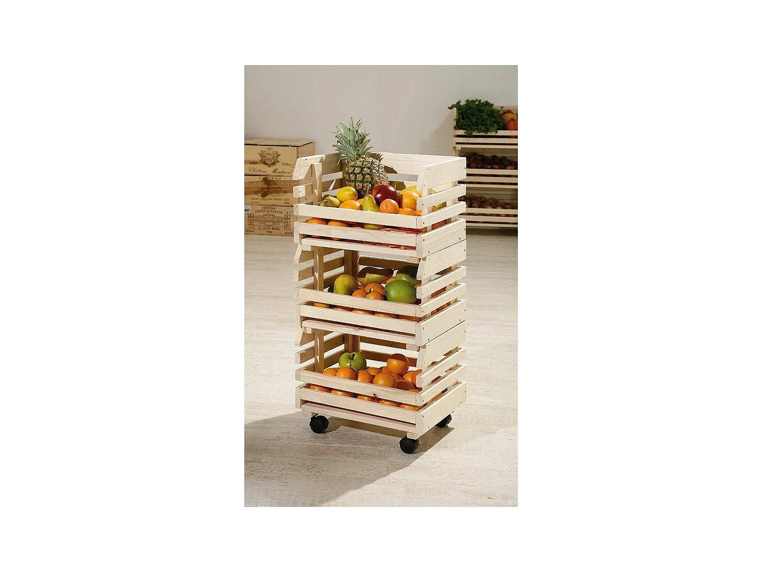 Desserte de Cuisine 3 Étages "Fruits" 80cm Naturel