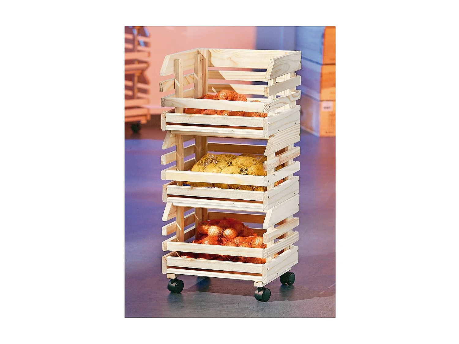 Desserte de Cuisine 3 Étages "Fruits" 80cm Naturel