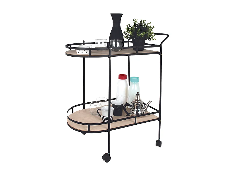 Desserte A Roulettes Bois Et Metal 2 Niveaux Beige, Noir