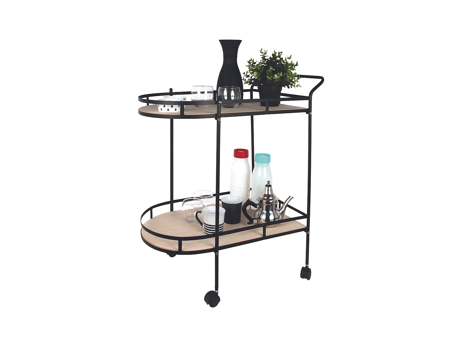 Desserte A Roulettes Bois Et Metal 2 Niveaux Beige, Noir