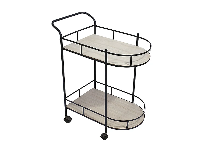 Desserte A Roulettes Bois Et Metal 2 Niveaux Beige, Noir