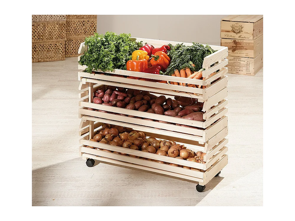 Desserte 3 Cageots en Bois "Vegetable" 79cm Naturel