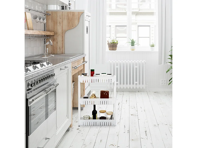 Etagere A Roulettes 3 Niveaux Blanc