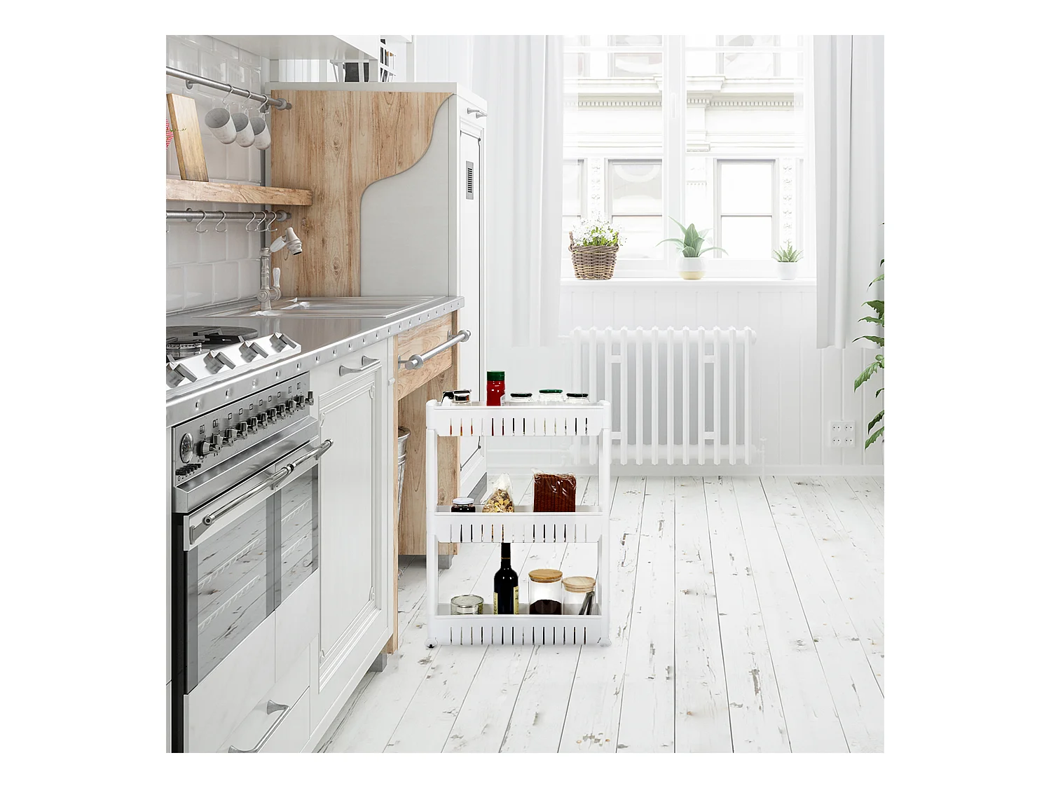 Etagere A Roulettes 3 Niveaux Blanc