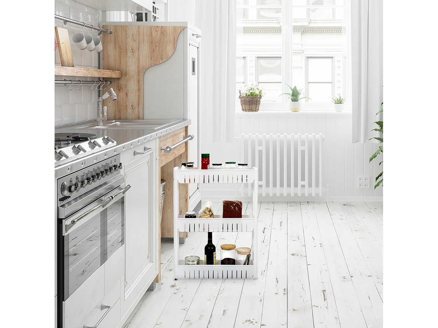 Etagere A Roulettes 3 Niveaux Blanc