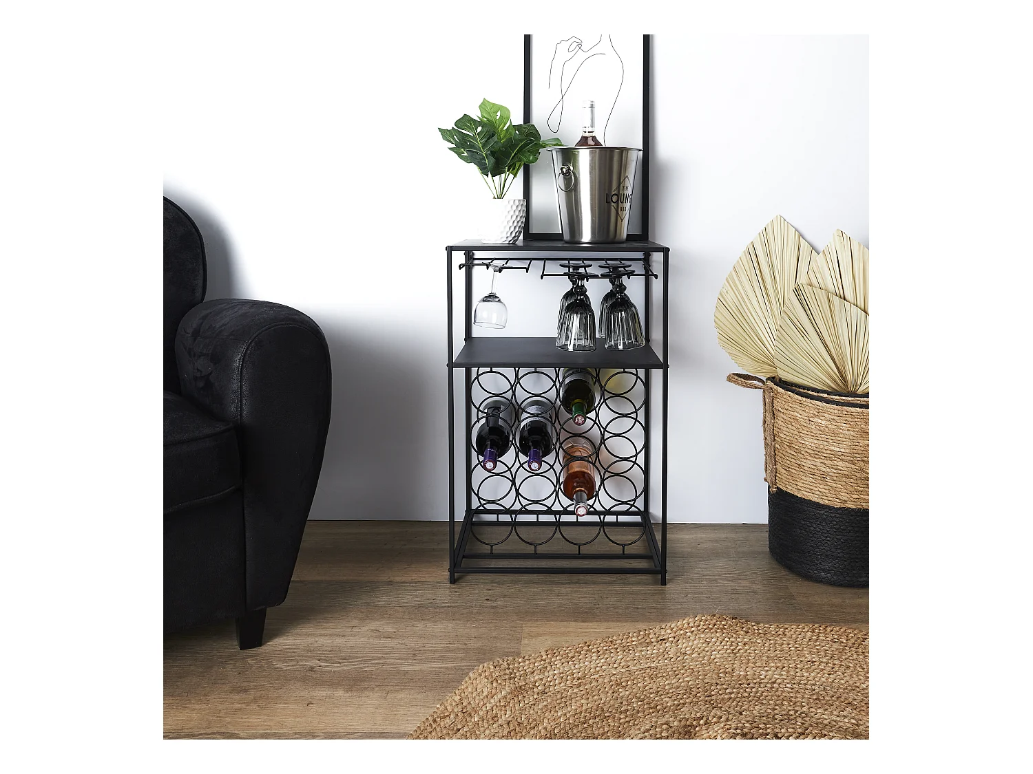 Desserte Metal Porte Bouteille Noir