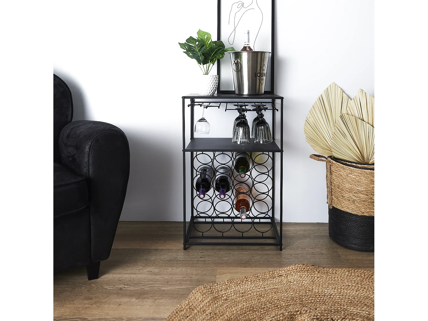 Desserte Metal Porte Bouteille Noir