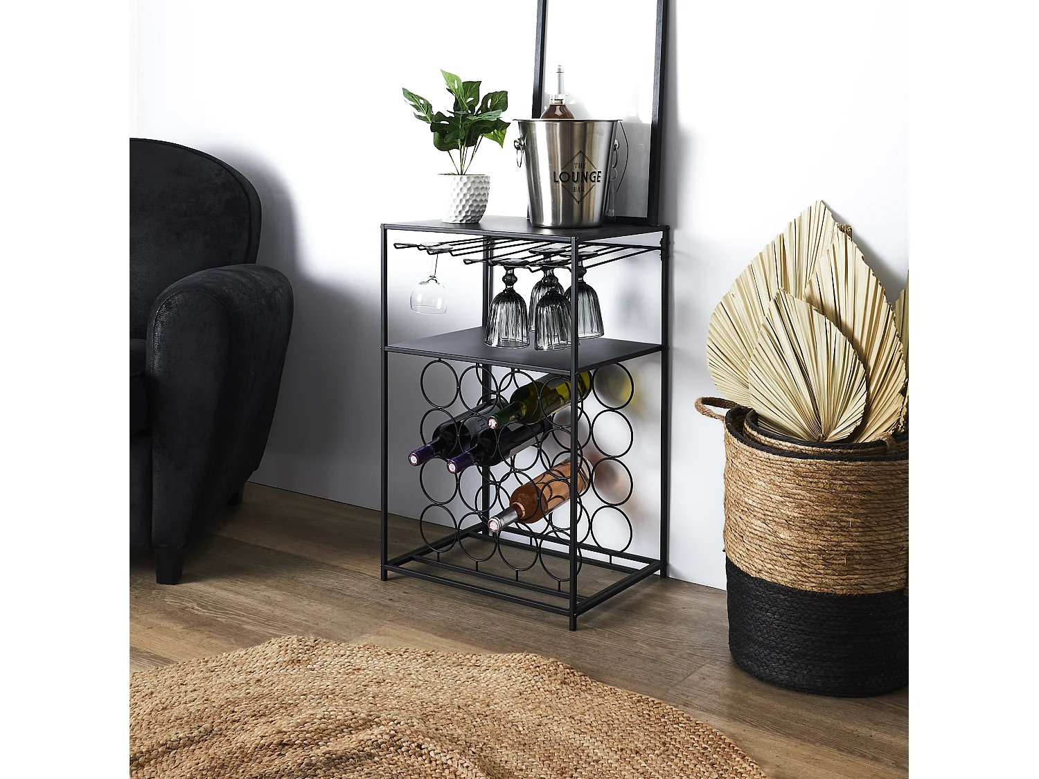 Desserte Metal Porte Bouteille Noir