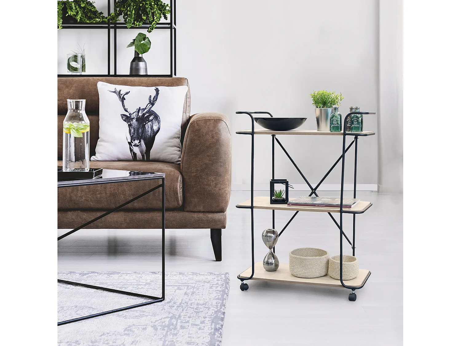 Desserte Indus 3 Niveaux Bois 62x30x83.5cm Beige, Noir